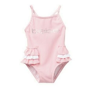 🆕️ bebe baby Seersucker Ruffle One-Piece Swimsuit NWT